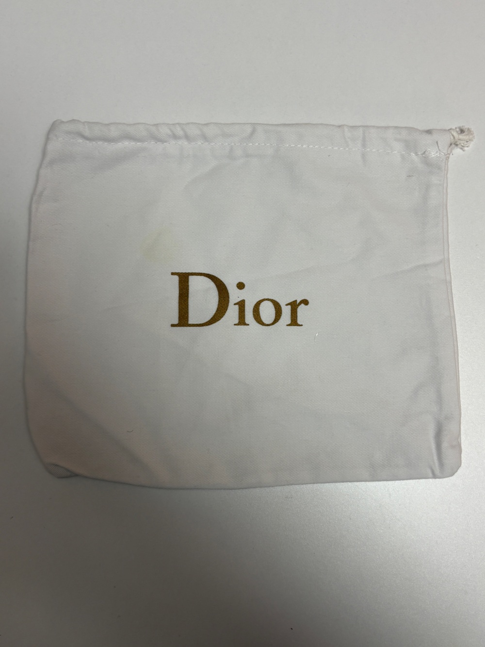 Dior White Drawstring Pouch with Gold Logo